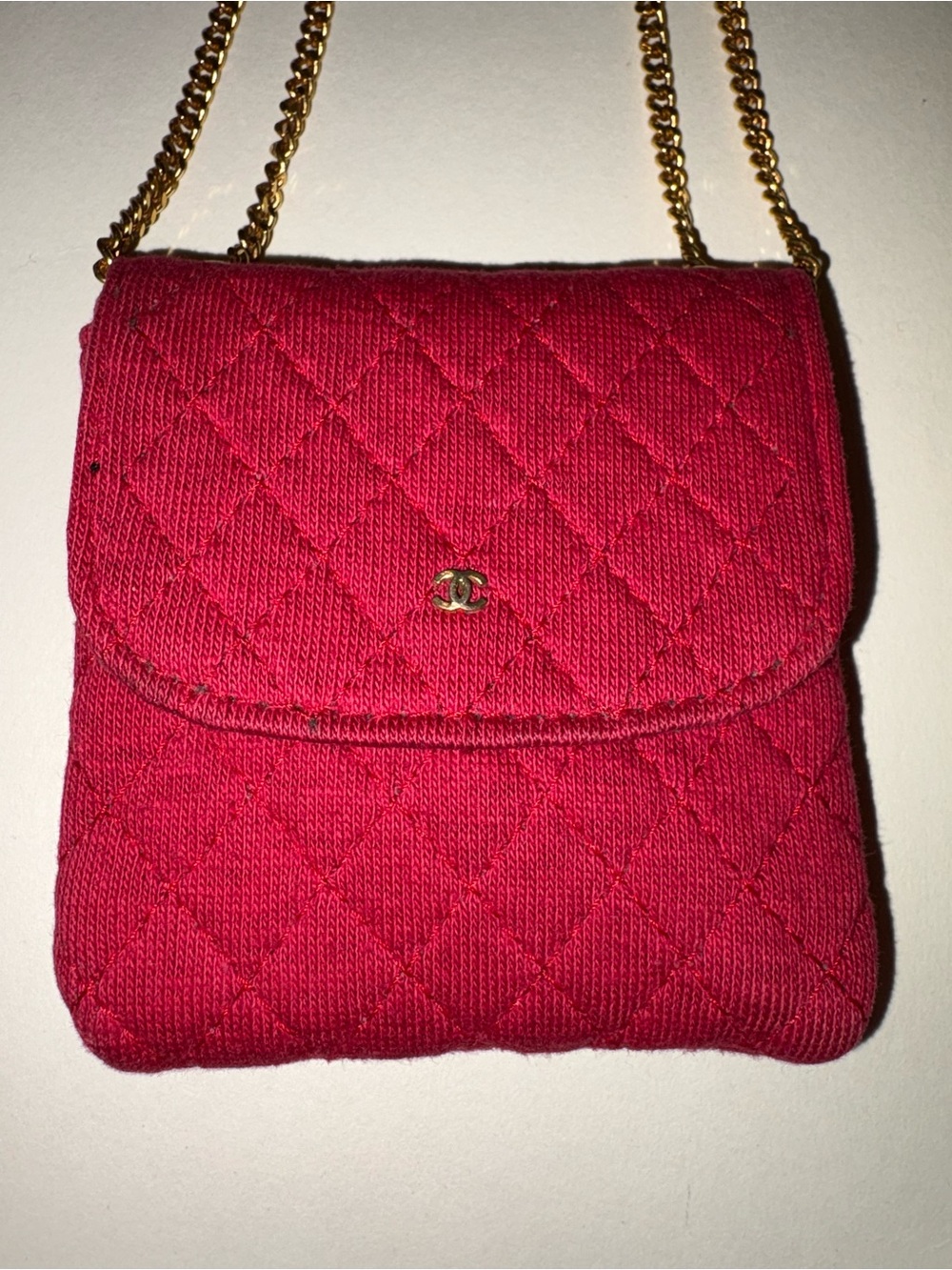 RARE Vintage Chanel Red Jersey Micro Mini Flap Bag Purse w/ Gold Chain c.1980s